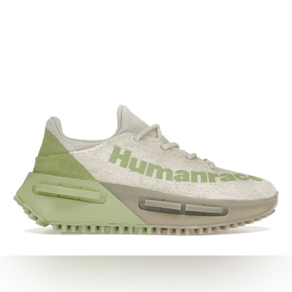 adidas 
Unisex. Men's size 9.5, Women's size 10.5.
Pharrell Humanrace Mint